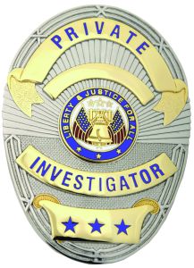 First Class Private Investigator Gold on Silver Shield Badge