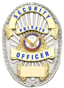 First Class Security Private Officer Gold on Silver Shield Badge