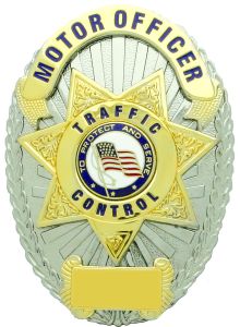First Class Motor Officer Traffic Control Gold on Silver Shield Badge