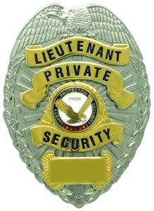 First Class Lieutenant Private Security Gold on Silver Shield Badge