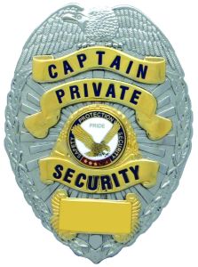 First Class Captain Private Security Gold on Silver Shield Badge