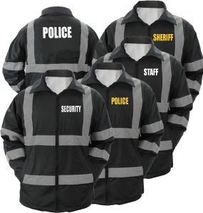 High Visibility Black Raincoat With Reflective Stripes 