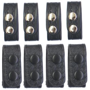 FIRST CLASS SILVER, GOLD BLACK AND HIDDEN SNAP BASKET WEAVE SYNTHETIC LEATHER KEEPER (SET OF 4)