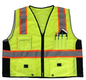 Lime Green Reflective Safety Vest with Pockets